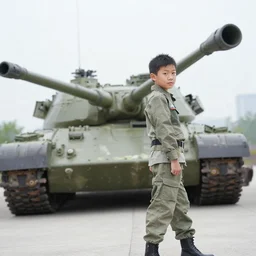 a boy cosplaying as a tank