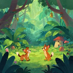 a beautiful cartoon drawing of a vivid jungle scene, walt disney, 4 k, artstation