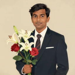 artwork by saul leiter, of a solo individual portrait of an indian guy with lilies and roses, dapper, simple illustration, domestic, nostalgic, full of details, matte painting, trending on artstation and unreal engine