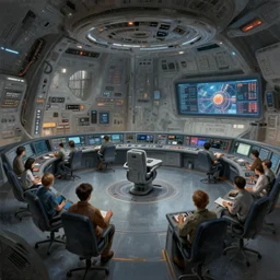 complex spaceship control room, digital painting, concept art, trending on artstation, epic composition, wlop. rossdraws, mixed media