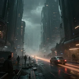 wide angle view of a dystopian underground cyberpunk city, highly detailed, digital matte painting, concept art, amazing depth, misty, dramatic lighting, illuminated lines, outrun, vaporware, octane render, artstation, 8 k, by federico pelat and liam wong and florian pasquier