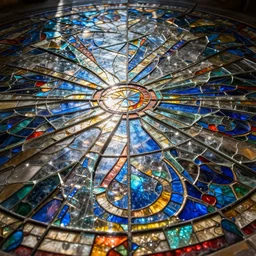 broken stained glass floor, sparkling, light reflecting, colorful, high definition, hd, high quality, highly detailed, award - winning