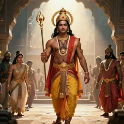 An epic cinematic scene from Ramayan, photograph by Corinne Day for British Vouge, masterpiece, great lighting, cinematic composition, HD, 4K, 8K, rule of thirds, sharp, crisp, clear, beautiful,