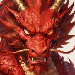 closeup of angry red dragon face, manga style