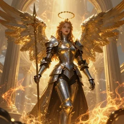 Angel knight gothic girl on a neoclassical cit, hyperdetailed, artstation, cgsociety, golden hour 8k, fractal flame