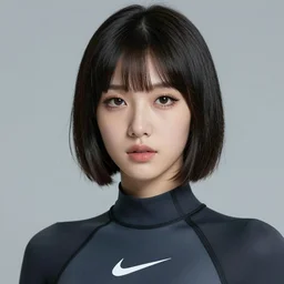 youthful asian blade runner demure, 3 5 mm, realistic translucent face with exquisite features, subsurface scattering, octane render. feminine cut, pris mascara, nike neoprene suit, misty, roger deakins, id magazine photoshoot