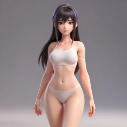 realistic 3 d anime girl, fine, refined face, full body pose, radiant, smooth, vibrant, volumetric lighting, pixiv