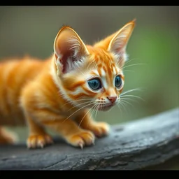 orange cat caterpillar, big eyes, big ears, long body, side view, kodak photo, muted colors, depth of field