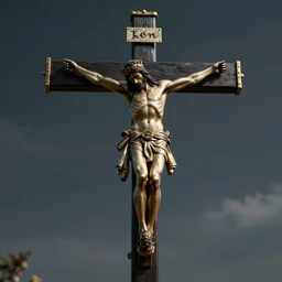 the terminator on the crucifix, fantasy style, 4 k, octan render, ultrarealistic