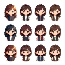 pixiv chibi character sticker sheet for pulp fiction, clean vector art