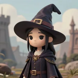 lofi girl wearing a witch hat, medieval, digital art