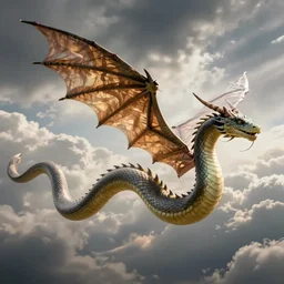 hundred foot long wingless flying dragon snake slithering through the sky