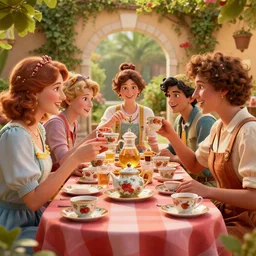 a spanish tea party, realistic, 8 k, extremely detailed, cgi, trending on artstation, hyper - realistic render, 4 k hd wallpaper, premium prints available, octane render, award winning, by greg rutkowski