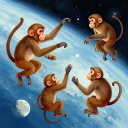 an american illustration of monkeys exploring in space, 8 k hd wallpaper, by victo ngai h 7 0 4