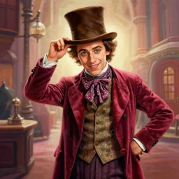 illustration of Willy Wonka in the style of John Kenn Mortensen, realistic painting, high definition, digital art, matte painting, very detailed, realistic