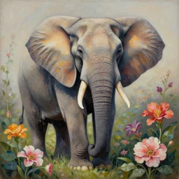 a painting of an elephant surrounded by flowers, a detailed painting by james jean, cgsociety, neo - primitivism, detailed painting, biomorphic, high detail