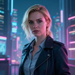 a beautiful detective woman with blonde hair, a cyberpunk city, volumetric light, by weta fx, by wlop, neon, futuristic, octane renderer