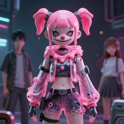 portrait cyberpunk clown girl made of pink slime, cartoon, wearing cyberpunk intricate streetwear, transparent, behance hd artstation by jesper ejsing by rhads, makoto shinkai and lois van baarle, ilya kuvshinov, ossdraws, cinematic lighting, sharp focus