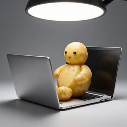 studio photo still of potato laptop made of a potato potato laptop made of potato, 8 k, studio lighting, overhead lighting