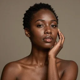 a beautiful alluring black woman, delicate, chocolate brown skin, 35mm, artistic pose, hyperrealistic, hyper detailed