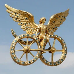interlocking gold wheels with each wheel's exterior covered with multiple eyes. they move by floating themselves in the sky, biblically accurate angel