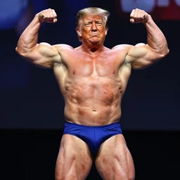 donald trump competing at a body building competition, his underwear has brown spots, hyper realistic, very detailed.