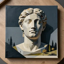 sad, modern art, on the table, artwork, top view ancient sculpture