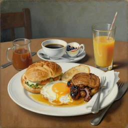 surreal surrealism surrealist painting of a delicious breakfast, detailed
