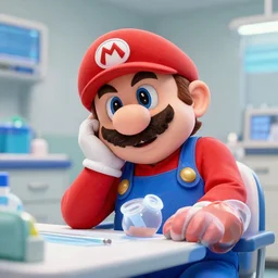 mario as an anesthesiologist, bored, photo