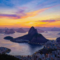 iridescent painting of sunset RIo de Janiero