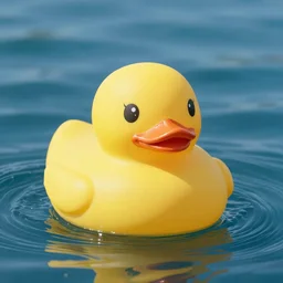 a photo of a yellow rubber duck on a background of a blue ocean, close up, photorealistic, 8 k