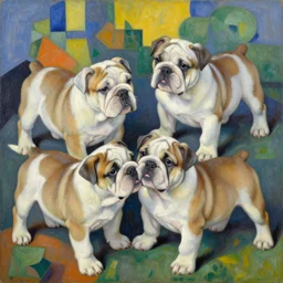 painting of american bulldog puppies playing an ultrafine detailed painting by natalia goncharova, pixiv, naive art, detailed painting, whimsical, cubism - 4
