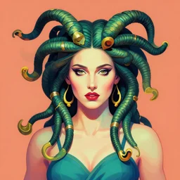 colorful portrait of mad medusa gorgon, by sandra chevrier and anthony van dyck, karol bak, artstation, illustration, comic book, polychromatic - colors, insanely detailed and intricate, hypermaximalist, elegant, ornate, hyper realistic, super detailed