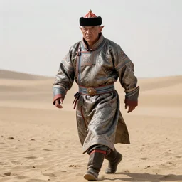 mongolian goblin assassin, wearing mongolian clothes, striding, beksinski