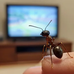 close up photograph of an ant watching tv