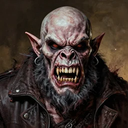 grimpunk vile reprobate portrait portrait Cyclops Cyclops Cyclops Polyphemus Ogre grimaces with horrible tusks face nose septum ring ears tombow alexandre briclot Dave Dorman splatterpaint