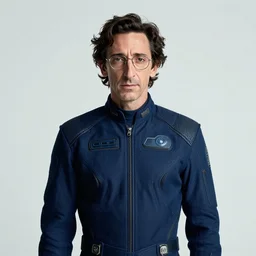 cinematic portrait of adrien brody in dark blue futuristic jumpsuit, wearing spectacles, space station at background, high detail, 8 k, sharp focus, movie still, dramatic lighting, ray tracing, smooth, lane brown, finnstark, oleg bulakh, diego fazio, mike dargas, emanuele dascanio, felix englund, michal karcz
