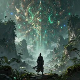 by greg rutkowski, detailed matte painting of an xianxia looking into distance with chinese dargon in the forest background, mountains, cinematic lighting, cgsociety, film concept art, beautiful sophisticated intricate background, mystical, fractalism, wide angle. fantasy, godray on plants, tranding on artstation, soft lighting, fantasy style art, dramatic lighting, 4 k, concept art