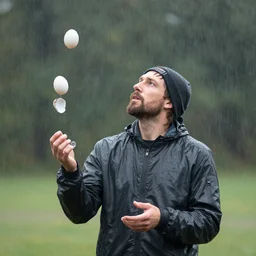 Scott Shelby (Heavy rain) juggling eggs.