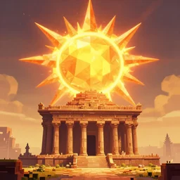 a blazing geometric sun above a monolithic temple, detailed, cell shaded, 4 k, warm colours, concept art, by stanley donwood,