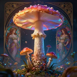 psilocybe azurescens mushroom entheogenic oracle entity portrait, intricate artwork masterpiece, majestic, cinematic lighting, psychedelic aesthetic, volumetric lighting, by josan gonzalez, edmund leighton, alphonse mucha, kilian eng, trending on cgsociety, octane render, 8 k
