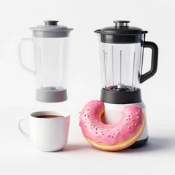 A pink donut next to cup of coffee, blender render