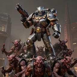 classic doomguy standing on top of all the demons he has killed throughout the years, posing for the camera with his super shotgun, very detailed piece of art, 8k, trending on artstation
