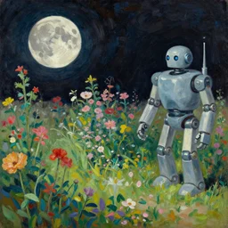 a flowering garden on the moon, 👽🤖, impasto paint in the style of martin johnson heade and mark ryden,