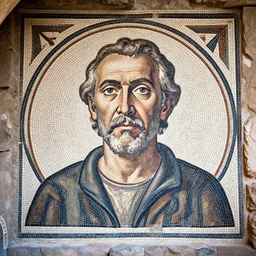 roman mosaic of slavoj zizek, opus tesellatum, pompeii, extremely detailed