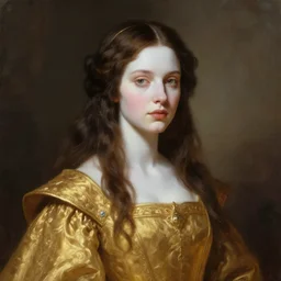 royal portrait of the high queen, young, brunette, white skin, golden garments, high fantasy, digital painting, by frank franzzeta