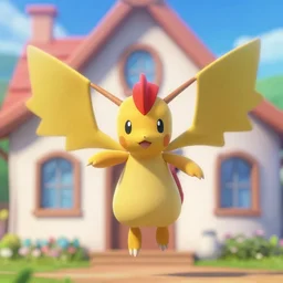 high resolution pixar of cresselia from pokemon in the style of zootopia, floating in front of house looking at camera
