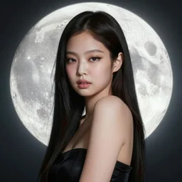 jennie of blackpink, goddess of the moon, highly detailed, digital painting, smooth, sharp focus, illustration, ultra realistic, unreal engine, 8 k, art by artgerm and alphonse mucha