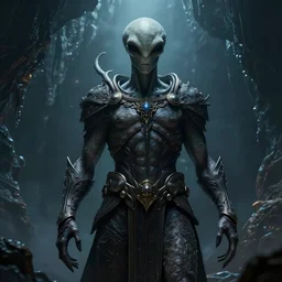 an alien god in a dark extra dimensional realm, in the style of wlop, illustration, epic, fantasy, hyper detailed, smooth, unreal engine, sharp focus, ray tracing, physically based rendering