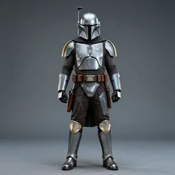 full body portrait of silver jango fett from attack of the clones 2 0 0 2, screen accurate, symmetrical, ultra realistic, mandalorian style nikon d 8 5 0. sigma 8 5 mm f 1. 4 dg hsm a. aperture f / 3. 5. shutter speed 1 / 6 0. iso 1 6 0 0